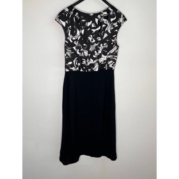 L.K. Bennett Silk Floral Cap Sleeve Cocktail Dress Black/White Women's Size 6 - Picture 9 of 12